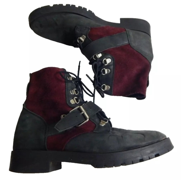 Free People Showdown Red Suede Combat Boots - Picture 3 of 6